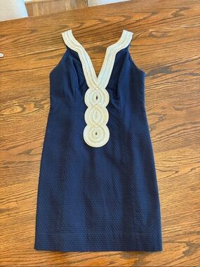 Lilly Pulitzer Navy Dress with Cream Trimmed Plunge